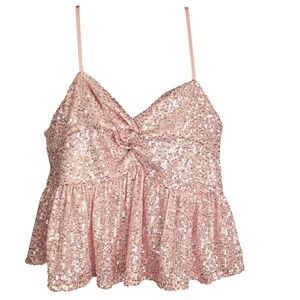 ENDLESS ROSE Sequin Babydoll Peplum Crop Top Small Glam Fairy | NWT $80